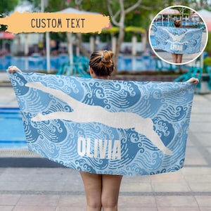 Personalisiertes Schwimmen Strandtuch, benutzerdefiniertes Schwimmteam Pooltücher, Geschenk für Schwimmer, Senior Geschenk, Schwimmlehrer, Sportverein, Schulname, Kinder