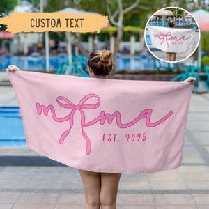 Personalisierte Kokette Rosa Bogen Mama Strandtuch, individuelles Geschenk für Mama, Muttertagsgeschenk für sie, Bonus Mama, Geburtstagsgeschenk, neue Mama, Babyparty