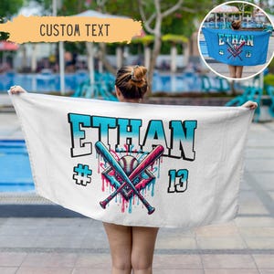 Personalized Ice Cream Drip Baseball Beach Towel For Boys,Youth Baseball Team Gift,Sports Birthday Present,Custom Pool Towel,Teen Drip Towel
