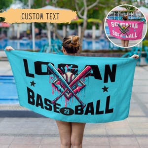 Personalized Ice Cream Drip Baseball Beach Towel For Boys,Youth Baseball Team Gift,Sports Birthday Present,Custom Pool Towel,Teen Drip Towel
