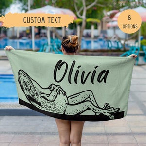 Personalized Frog Beach Towel,Mushroom Frog Towel,Frog Gift,Cottagecore Towel,Custom Name Towel,Birthday Gift,Custom Beach Towel,Goblincore