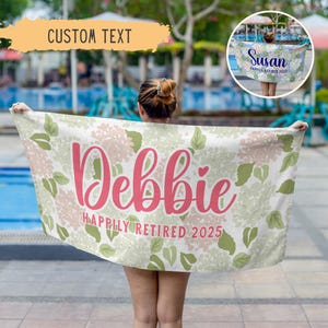 Personalized Retirement Floral Beach Towel,Custom Retirement Gifts For Women Coworker,Nurse Retirement Gifts,Teacher Retirement Gift,Retired