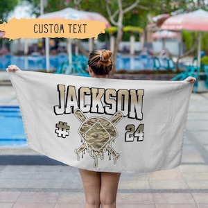 Personalized Ice Cream Drip Baseball Beach Towel For Boys,Youth Baseball Team Gift,Sports Birthday Present,Custom Pool Towel,Camo Teen Drip