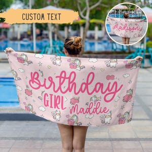 Personalized Rainbow Unicorn Birthday Beach Towel,Custom Birthday Girl Towel,Birthday Gift For Girls,Birthday Pool Party Favors,Kids Gift