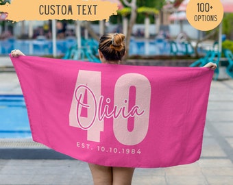 Personalized 40th Birthday Beach Towel,Custom 40th Birthday Gift,40th Birthday Present,40th Birthday Gift For Her,Custom Beach Towel