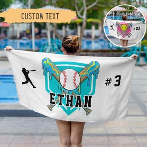 Personalized Ice Cream Drip Baseball Beach Towel For Boys,Youth Baseball Team Gift,Sports Birthday Present,Custom Pool Towel,Teen Drip Towel