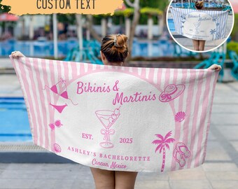 Personalized Bikinis And Martinis Bachelorette Beach Towel,Custom Bikinis And Martinis Social Club Bachelorette Party Gift,Bridesmaids Gift