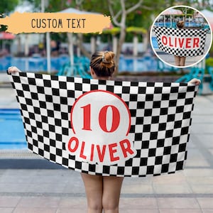 Race Car Birthday Gift For Boy Personalized Beach Towel Fast 1 Birthday Milestone Gift Custom Beach Towel Racing Birthday Favor Pool Party