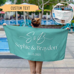 Personalized Newlywed Couple Beach Towel,Custom Just Married Beach Towel,Mr & Mrs Towel,Honeymoon Gift,Newlwed Gift Ideas,Bridal Shower Gift