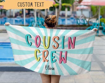 Personalized Cousin Crew Beach Towel,Custom Kids Name Pool Towel,Family Reunion Gift,Travel,Vacation Trip,Group Cruise Present,Birthday Gang