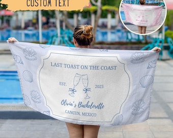 Personalized Last Toast On The Coast Bachelorette Beach Towel,Custom Beach Bachelorette Party Gift,Coastal Bridesmaid Gift,Bridal Shower