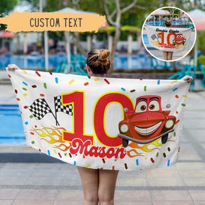 Race Car Birthday Gift For Boy Personalized Beach Towel Fast 1 Birthday Milestone Gift Custom Beach Towel Racing Birthday Favor Pool Party