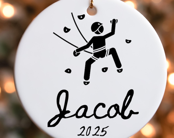 Personalized Rock Climbing Ornament Gift Custom Ceramic Rock Climber Present Doodle Design