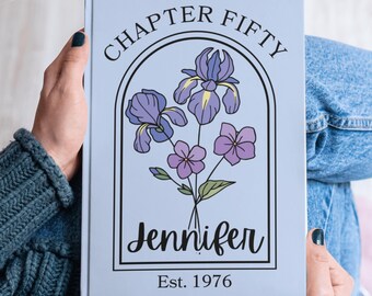 Personalized Birth Month Flower Chapter 50 Journal,Best Gifts for Turning 50,Custom Name Notebook,Milestone Keepsake 50th Birthday
