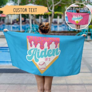 Personalized Ice Cream Drip Baseball Beach Towel For Boys,Youth Baseball Team Gift,Sports Birthday Present,Custom Pool Towel,Teen Drip Towel