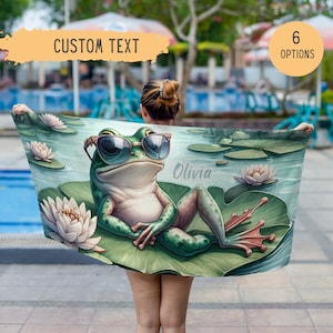 Personalized Frog Beach Towel,Mushroom Frog Towel,Frog Gift,Cottagecore Towel,Custom Name Towel,Birthday Gift,Custom Beach Towel,Goblincore