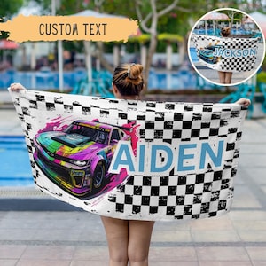Race Car Birthday Gift For Boy Personalized Beach Towel Fast 1 Birthday Milestone Gift Custom Beach Towel Racing Birthday Favor Pool Party