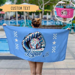 Personalized Ice Cream Drip Baseball Beach Towel For Boys,Youth Baseball Team Gift,Sports Birthday Present,Custom Pool Towel,Teen Drip Towel