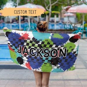Race Car Birthday Gift For Boy Personalized Beach Towel Fast 1 Birthday Milestone Gift Custom Beach Towel Racing Birthday Favor Pool Party