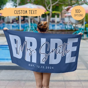 Personalized Bride Beach Towel,Custom Mrs Name Beach Towel,Future Mrs Pool Towel,Beach Blanket,Honeymoon,Bachelorette,Bridal Shower Gift