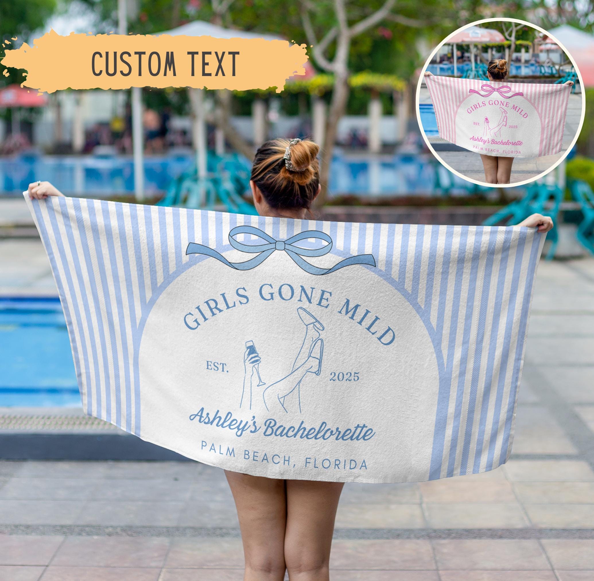 パーソナライズされたGirls Gone Mildの独身パーティー用ビーチタオル