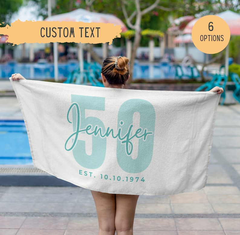Personalized 50th Birthday Beach Towel,custom 50th Birthday Gift,50th