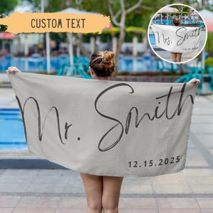 Personalized Newlywed Couple Beach Towel,Custom Just Married Beach Towel,Mr & Mrs Towel,Honeymoon Gift,Newlwed Gift Ideas,Bridal Shower Gift