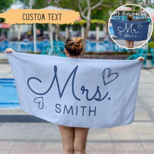 Personalized Newlywed Couple Beach Towel,Custom Just Married Beach Towel,Mr & Mrs Towel,Honeymoon Gift,Newlwed Gift Ideas,Bridal Shower Gift