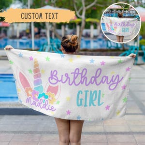 Personalized Rainbow Unicorn Birthday Beach Towel,Custom Birthday Girl Towel,Birthday Gift For Girls,Birthday Pool Party Favors,Kids Gift