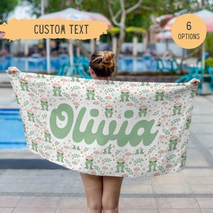 Personalized Frog Beach Towel,Mushroom Frog Towel,Frog Gift,Cottagecore Towel,Custom Name Towel,Birthday Gift,Custom Beach Towel,Goblincore