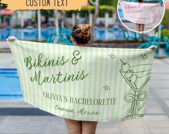 Personalized Bikinis And Martinis Bachelorette Beach Towel,Custom Bikinis And Martinis Social Club Bachelorette Party Gift,Bridesmaids Gift
