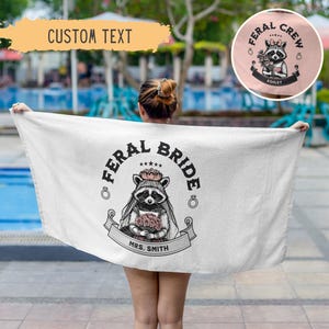 Personalized Bride Beach Towel,Funny Feral Raccoon Bachelorette Party,Custom Name,Future Mrs Pool Towel,Honeymoon Trip,Bridal Shower Gift
