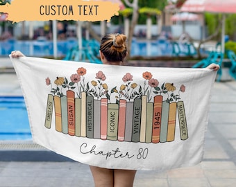 Personalized 80th Birthday Beach Towel,Custom 80th Birthday Gift For Her,80th Birthday Present,Chapter 80,1955,Book Lover,Bookish,Bookworm