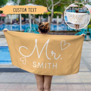Personalized Newlywed Couple Beach Towel,Custom Just Married Beach Towel,Mr & Mrs Towel,Honeymoon Gift,Newlwed Gift Ideas,Bridal Shower Gift