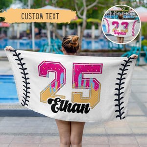 Personalized Ice Cream Drip Baseball Beach Towel For Boys,Youth Baseball Team Gift,Sports Birthday Present,Custom Pool Towel,Teen Drip Towel