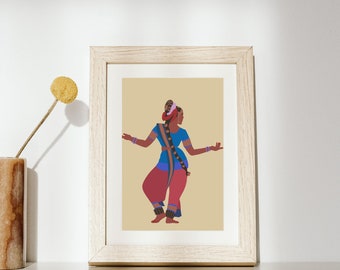 Blauwe en roze Indiase danseres print