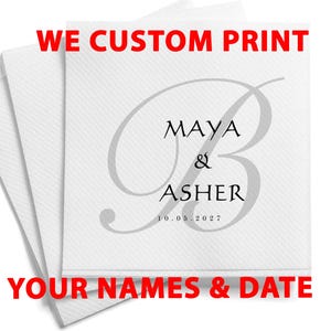 Custom Name & Date Napkins – Personalized Wedding or Engagement Party Napkins – Elegant Cocktail Napkin Favor for Special Events