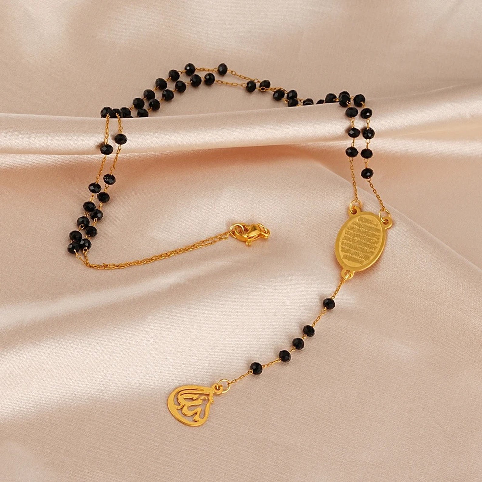 Real Gold Plated Ayat Al Kursi Necklace Bracelet SET Bridal Evil Eye