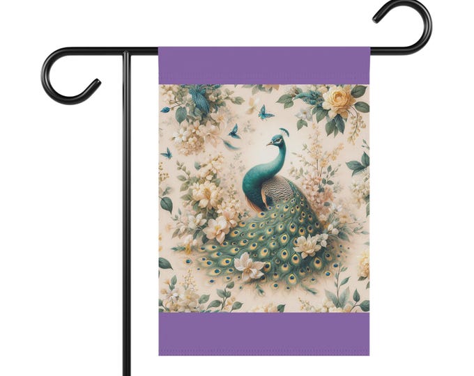 Colorful Garden Flag with Peacock Design, Outdoor Decoration, Home Decor, Peacock Garden Banner, Flower Art for All Seasons