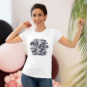 Mushroom Skull Shirt, Gothic Mushroom T Shirt, Womens Tri Blend Tee, Dark Nature Art Shirt, Soft Fitted Tee, Gift for Her
