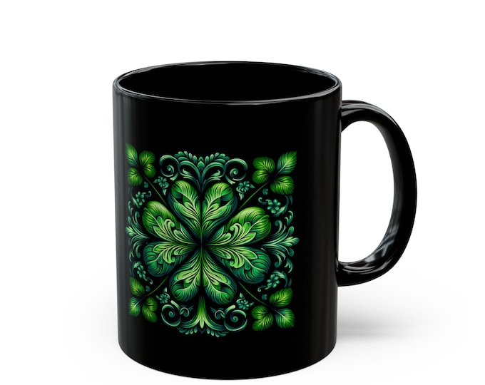Celtic Shamrock Mug - Botanical Design, Coffee Mug, Gift for Plant Lovers, Home Decor, Kitchen Accessories, Unique Mug