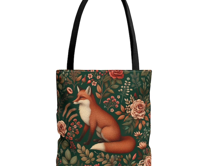 Whimsical Fox Tote Bag | Floral Forest Design, Eco-friendly Shopping Bag, Bohemian Art Tote, Gift for Nature Lovers, Cute Carryall