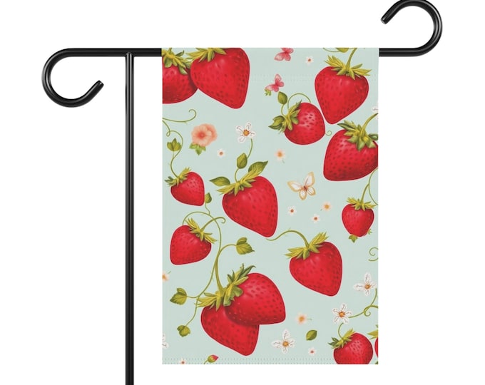 Garden Flag, Strawberry Cottage Core Banner for Spring and Summer, Outdoor Yard Decor, Housewarming Gift, Plant Lover Gift, Patio