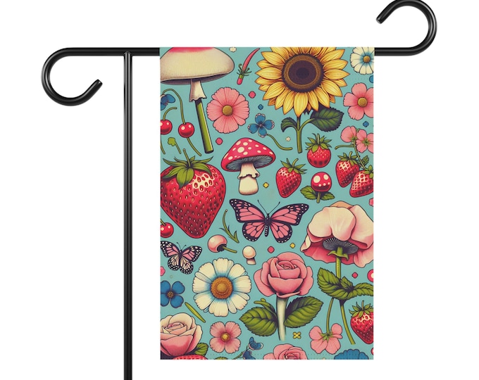 Garden Decor Banner, Floral Garden Flag, Outdoor Decoration, Spring Home Accents, Gift for Garden Lovers, Cottagecore Flag