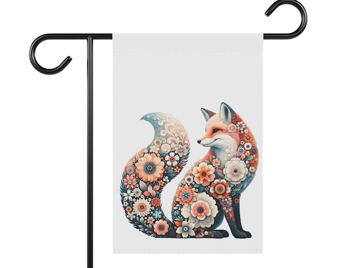 Floral Fox Garden Banner, Outdoor Decor, Housewarming Gift, Garden Flag, Spring Decor, Home Decoration