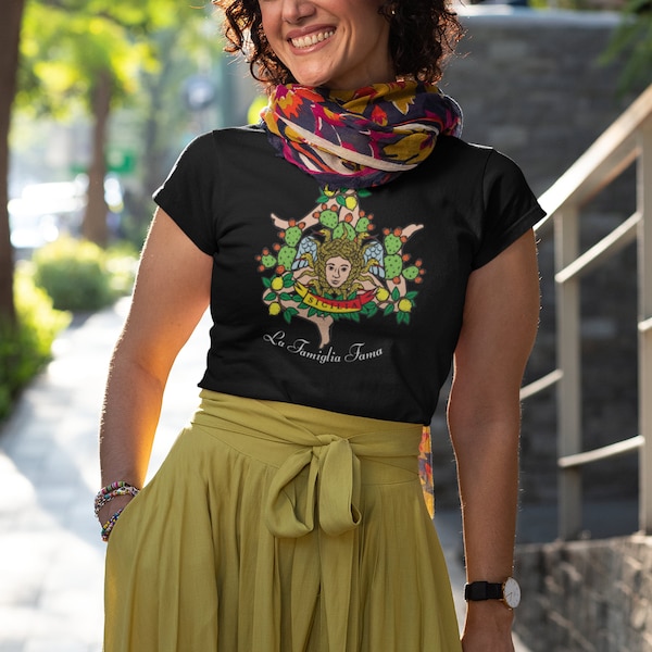 Personalized Ladies Black T-Shirt with Sicilian Ancestral Name