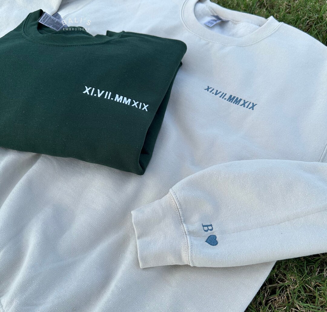 Custom Embroidered Roman Numeral Sweatshirt, Couples Gift, Engagement ...