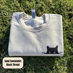 Cat Embroidered Sweatshirt,Cute Cat Sweatshirt,Black Cat Shirt,Cat Peeking Sweatshirt, Sweatshirt,Gift for Cats Lover,Cat Mom Sweatshirt image 2