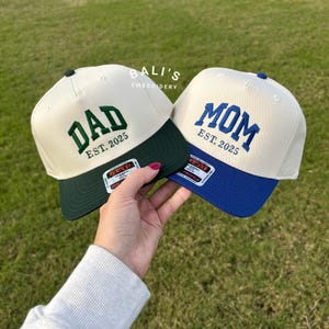 Custom Embroidered Hat, Personalized Date Matching Vintage Baseball Trucker Hat Gift For New Dad Mom Pregnancy Announcement Mothers day gift