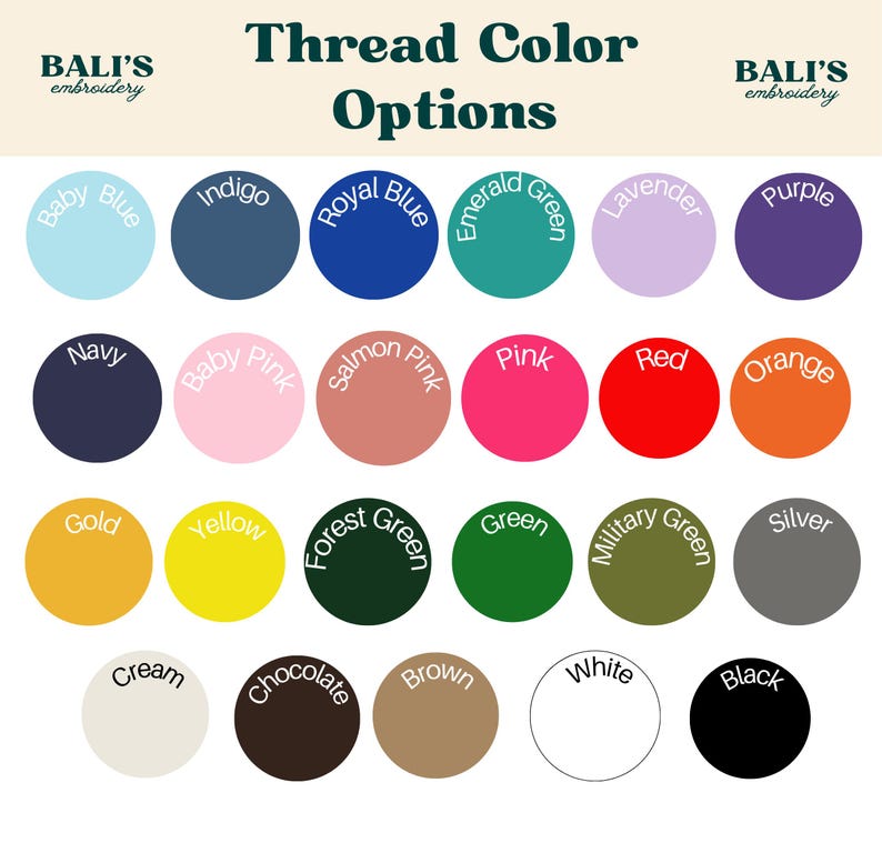 Puede incluir: Una tabla de colores de hilo para bordar, con 16 muestras de color en una cuadr&iacute;cula de cuatro filas y cuatro columnas. Los colores incluyen azul beb&eacute;, &iacute;ndigo, azul real, verde esmeralda, lavanda, morado, azul marino, rosa beb&eacute;, rosa salm&oacute;n, rosa, rojo, naranja, dorado, amarillo, verde bosque, verde, verde militar, plateado, crema, chocolate, marr&oacute;n, blanco y negro.